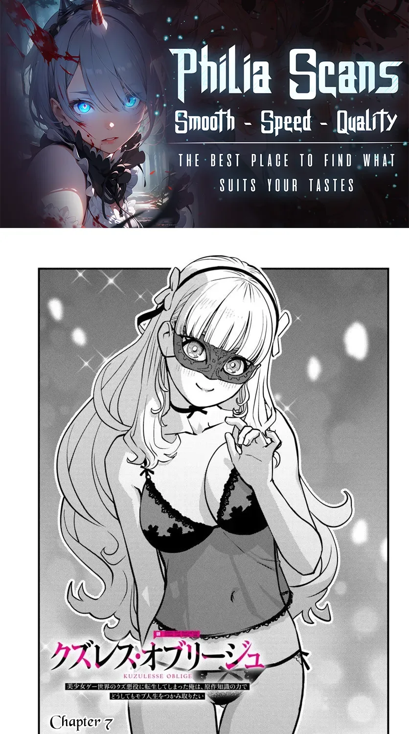 Kuzuless Oblige 18-kin ge sekai no kuzu akuyaku ni tensei shite shimatta ore wa, gensaku chishiki no chikara de dōshite mo mobu jinsei o tsukamitoritai Chapter 7.1 page 2 - 