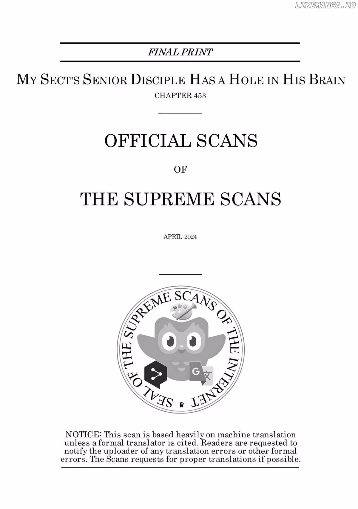 My Sect's Senior Disciple Has a Hole in His Brain Chapter 453 page 1 - 