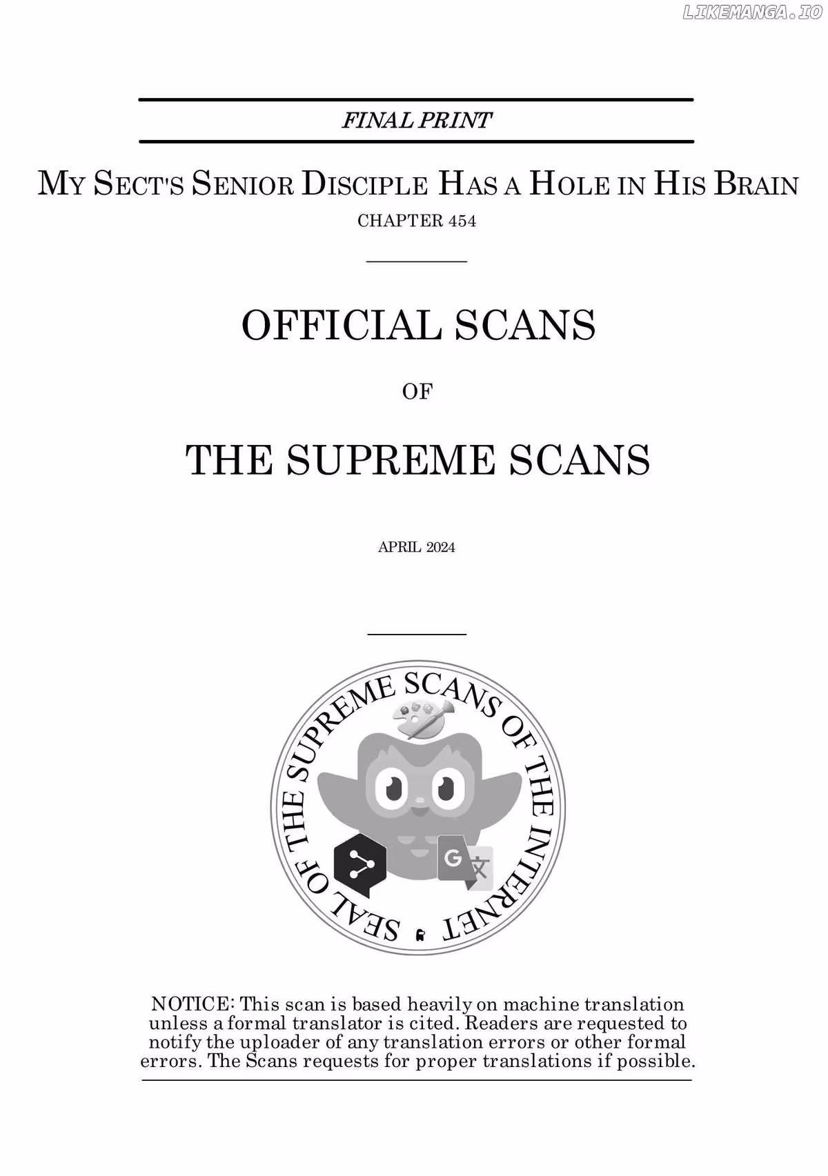 My Sect's Senior Disciple Has a Hole in His Brain Chapter 454 page 1 - 