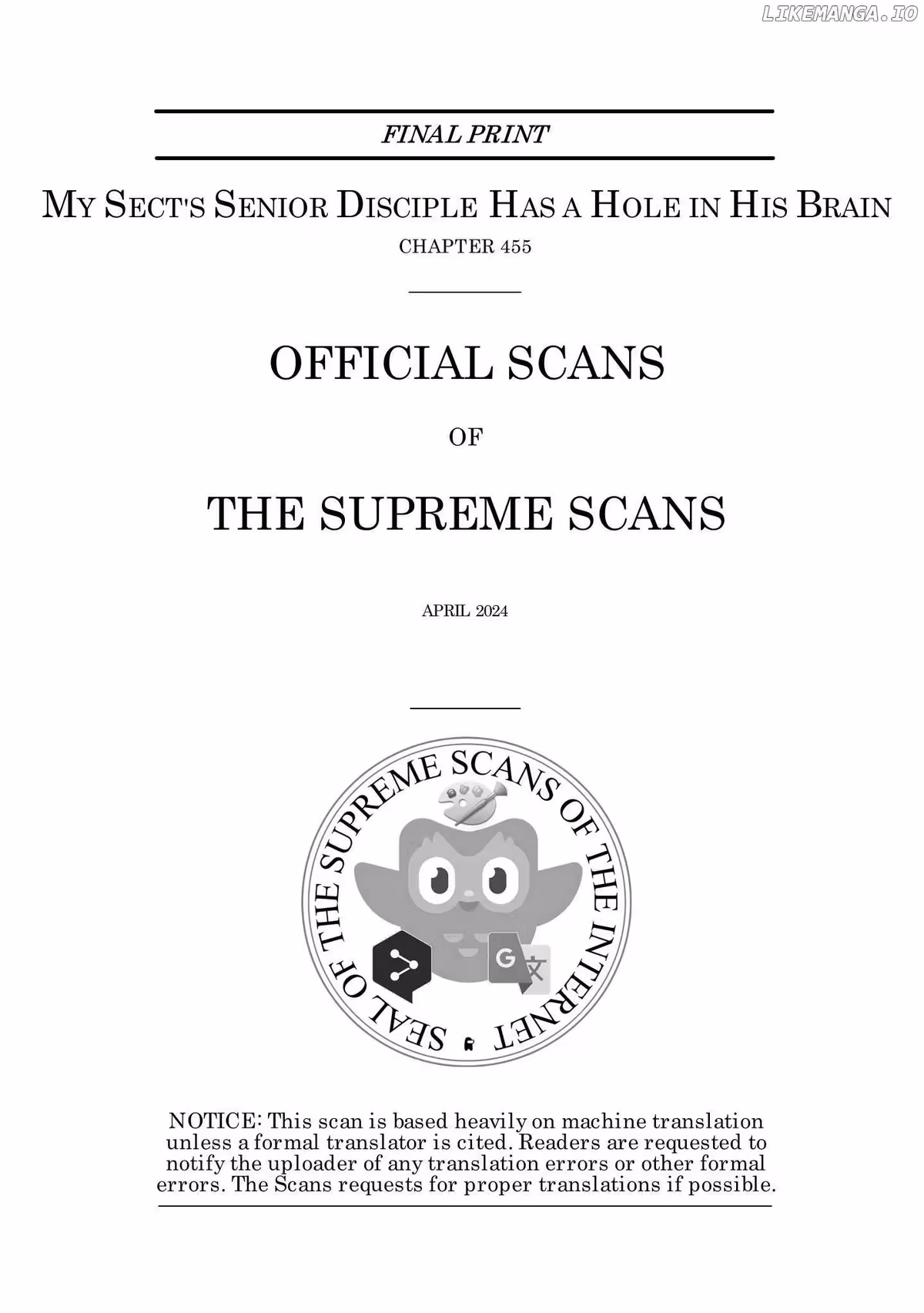 My Sect's Senior Disciple Has a Hole in His Brain Chapter 455 page 1 - 