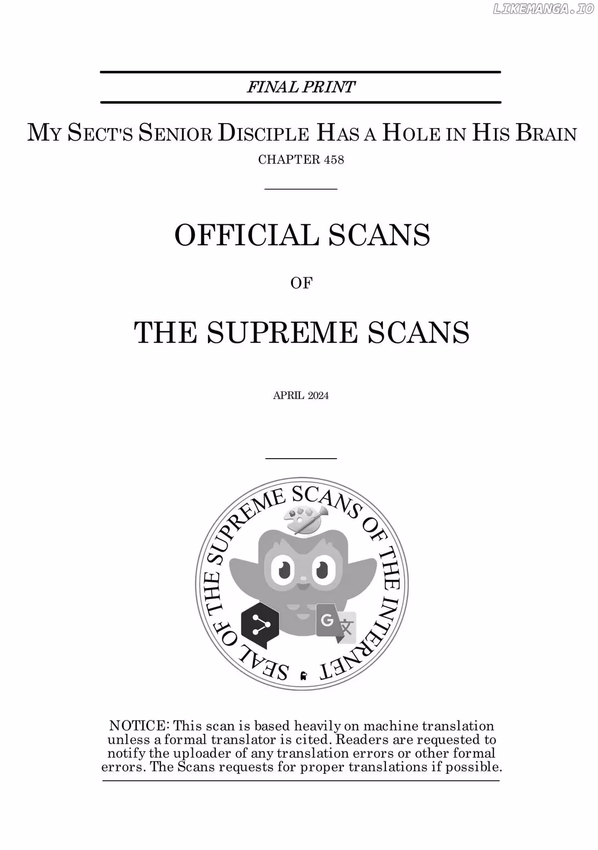 My Sect's Senior Disciple Has a Hole in His Brain Chapter 458 page 1 - 