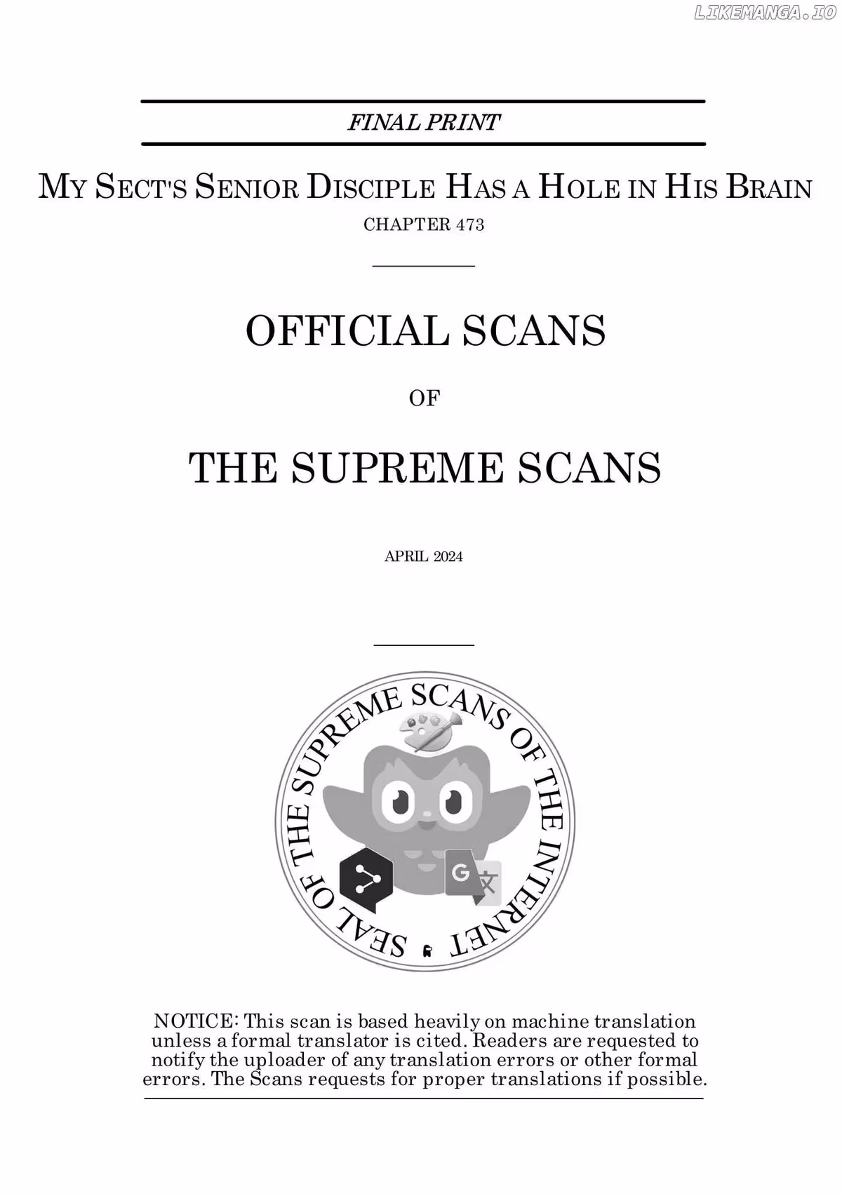 My Sect's Senior Disciple Has a Hole in His Brain Chapter 473 page 1 - 