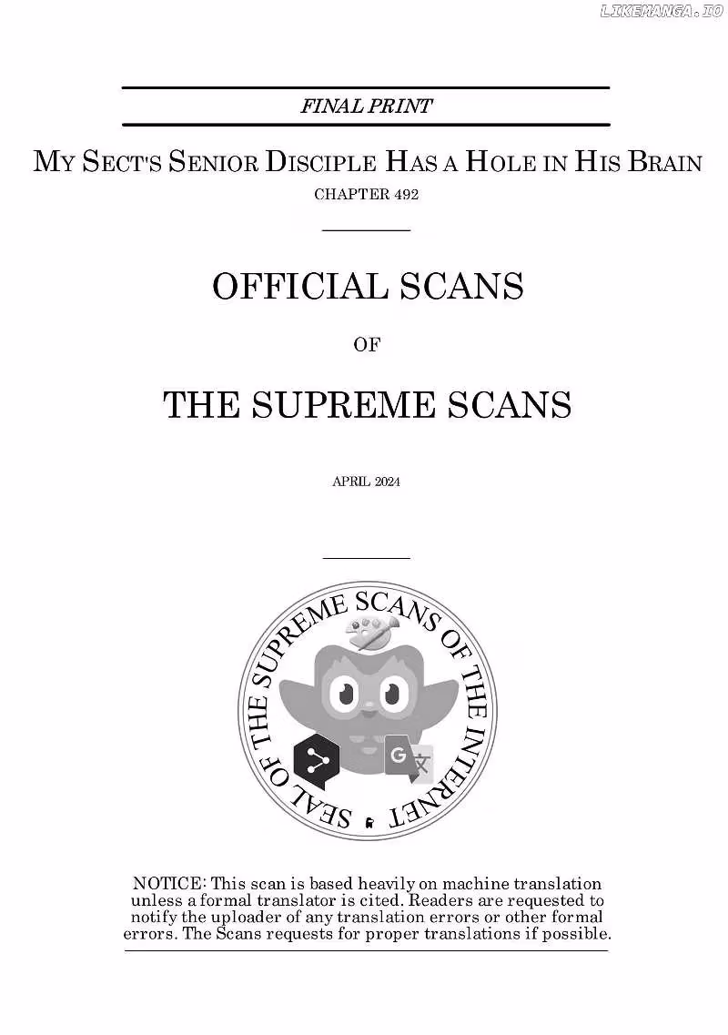 My Sect's Senior Disciple Has a Hole in His Brain Chapter 492 page 1 - 