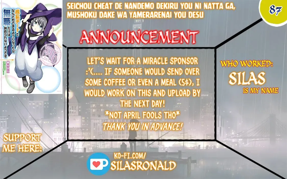 Seichou Cheat de Nandemo Dekiruyou ni Natta ga, Mushoku dake wa Yamerarenai you desu Chapter 87 page 1 - 